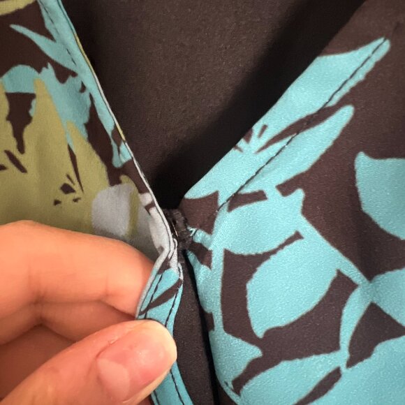 eShakti Sz L Custom Blue Green Floral Black Maxi Wrap Dress Bloomcore Boho - Picture 6 of 16